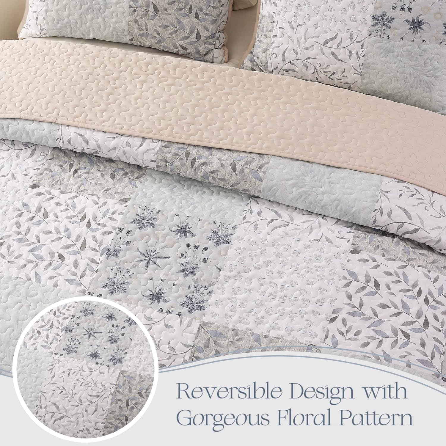 Reversible Floral Patchwork Boho Quilt Set - 3 Pcs All Season Bedspreads
